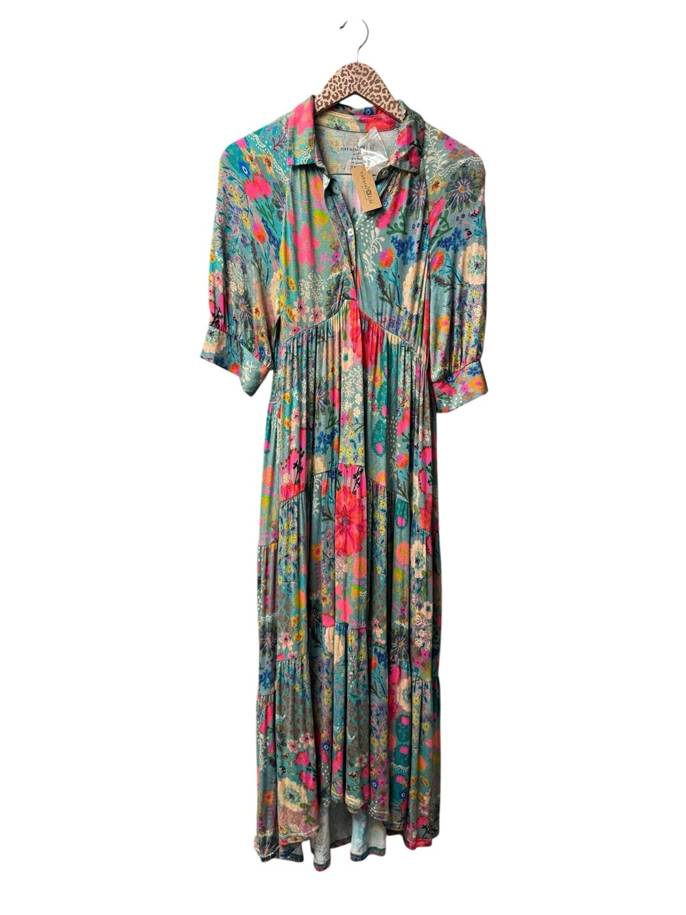 Natural Life Rebecca ButterSoft Midi Dress Blue Garden Patchwork Small NEW NWT - Picture 3 of 12